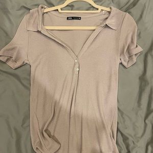 Zara basic beige/taupe v-neck polo